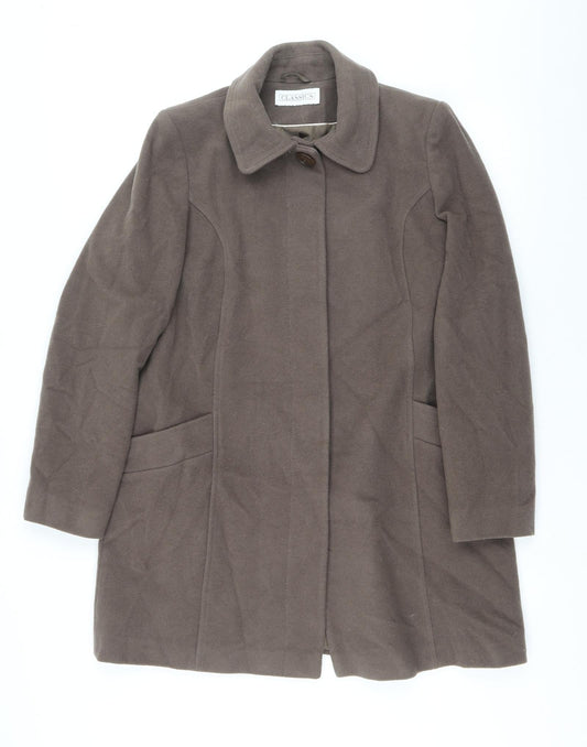 Classics Womens Brown Overcoat Coat Size 14 Button
