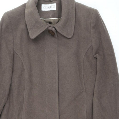 Classics Womens Brown Overcoat Coat Size 14 Button