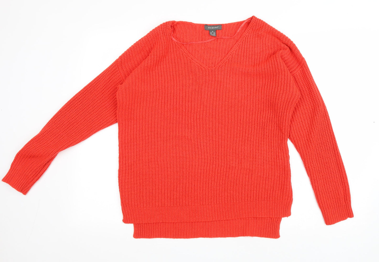 Primark Womens Red V-Neck Acrylic Pullover Jumper Size 12