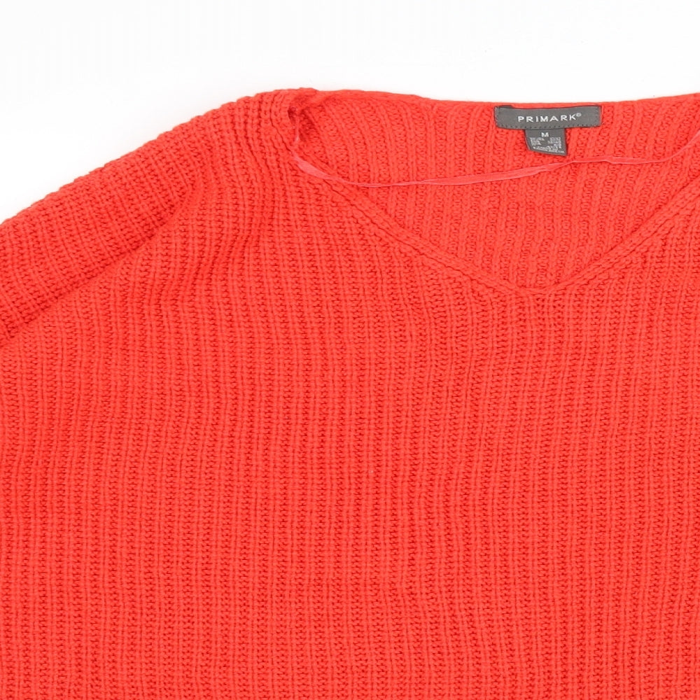 Primark Womens Red V-Neck Acrylic Pullover Jumper Size 12