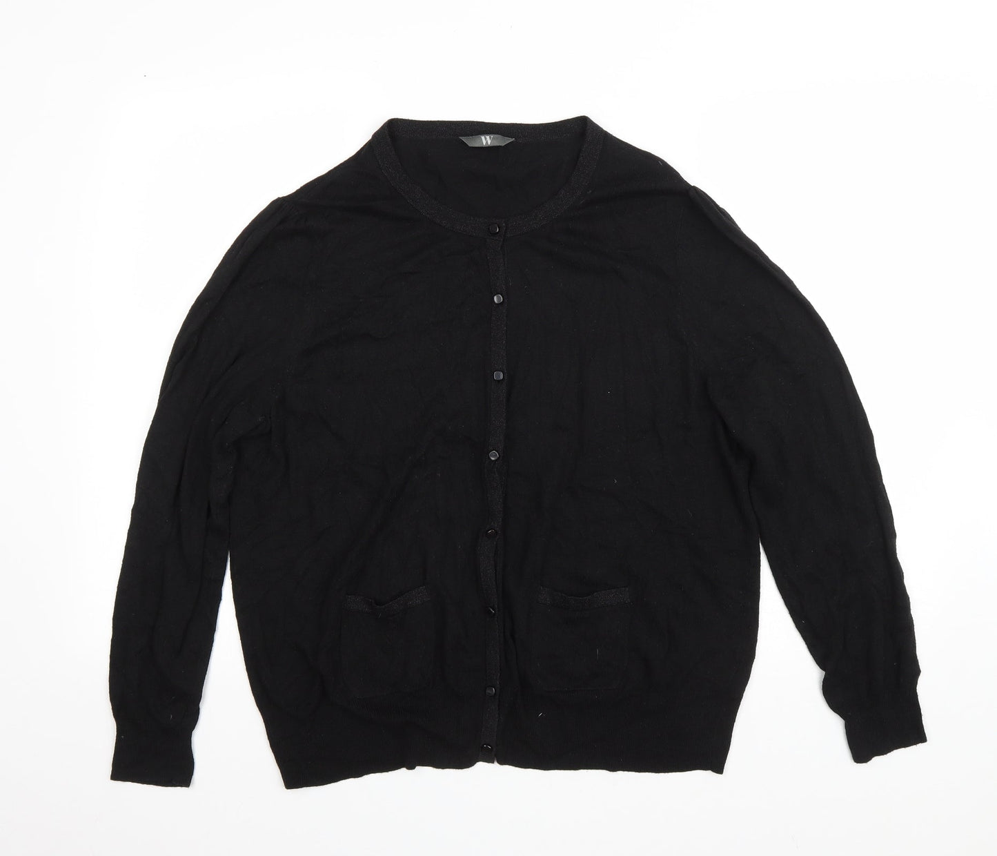 BHS Womens Black V-Neck Nylon Cardigan Jumper Size 22