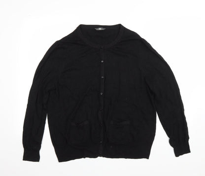 BHS Womens Black V-Neck Nylon Cardigan Jumper Size 22