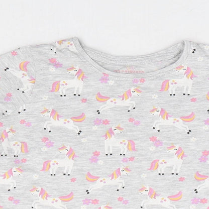 Primark Girls Grey Geometric Cotton Basic T-Shirt Size 2-3 Years Round Neck Pullover - Unicorn