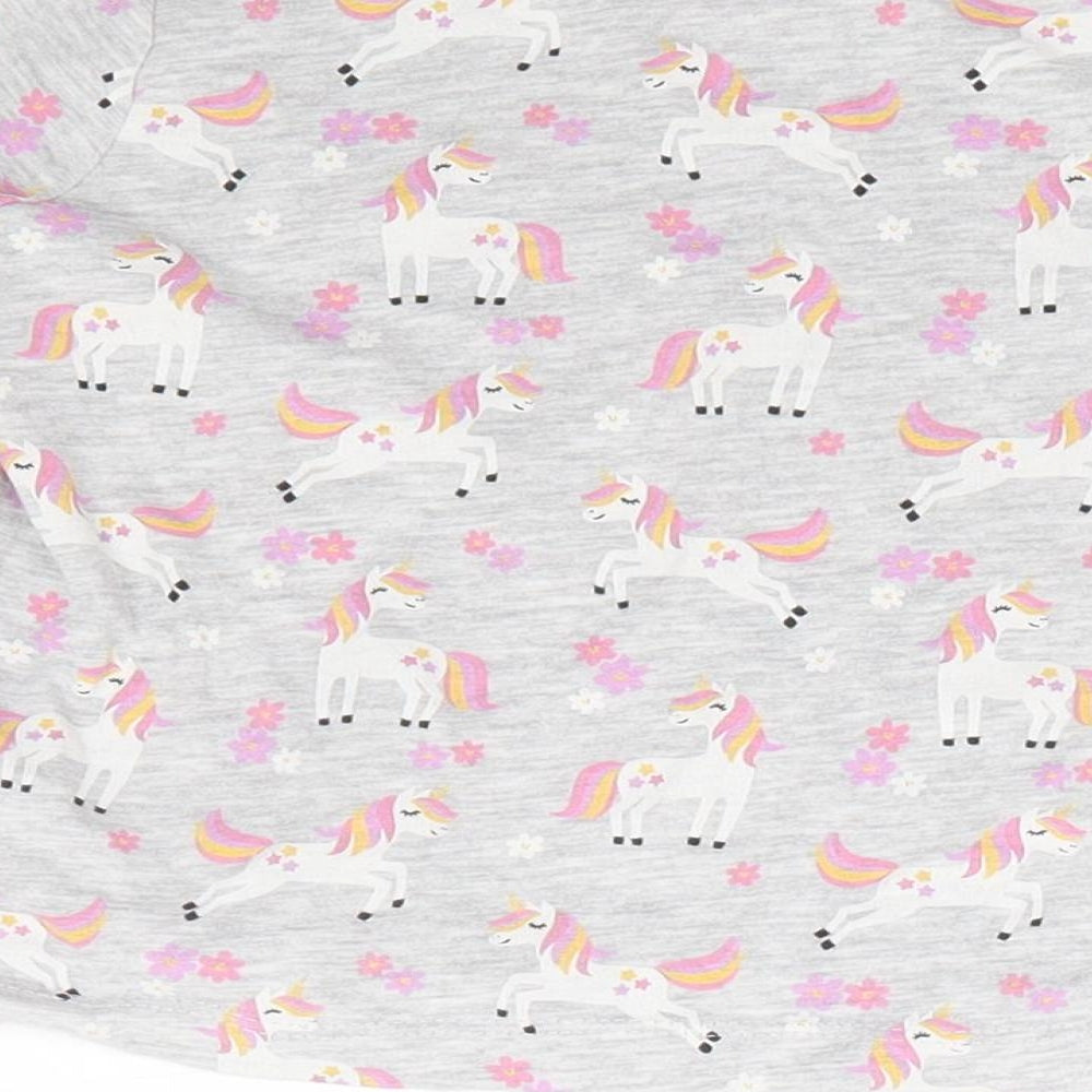Primark Girls Grey Geometric Cotton Basic T-Shirt Size 2-3 Years Round Neck Pullover - Unicorn