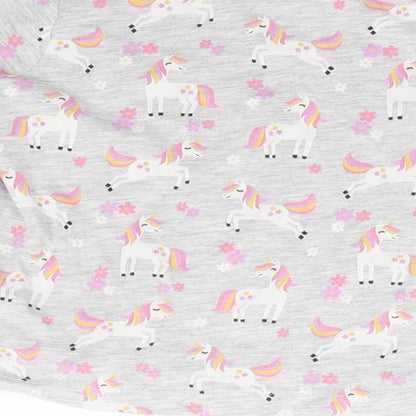 Primark Girls Grey Geometric Cotton Basic T-Shirt Size 2-3 Years Round Neck Pullover - Unicorn