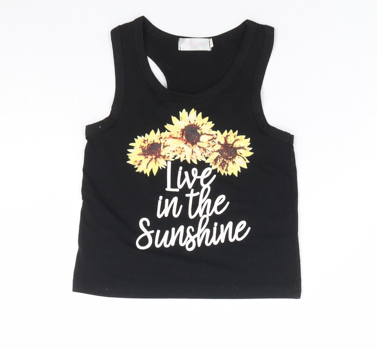 Honganda Girls Black Polyester Basic Tank Size 3 Years Scoop Neck Pullover - Live in the Sunshine