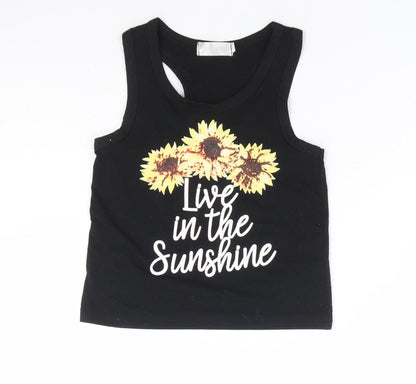 Honganda Girls Black Polyester Basic Tank Size 3 Years Scoop Neck Pullover - Live in the Sunshine