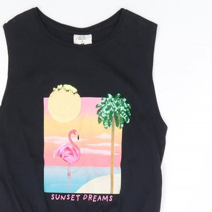 Dieter Braun X H&M Girls Black 100% Cotton Basic Tank Size 9-10 Years Round Neck Tie - Flamingo, Sunset Dreams