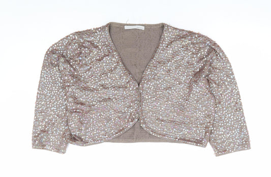 AMARANTO Womens Brown V-Neck Cotton Shrug Jumper Size 22