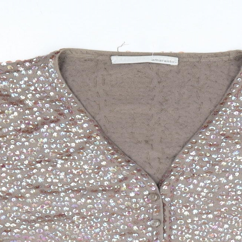 AMARANTO Womens Brown V-Neck Cotton Shrug Jumper Size 22