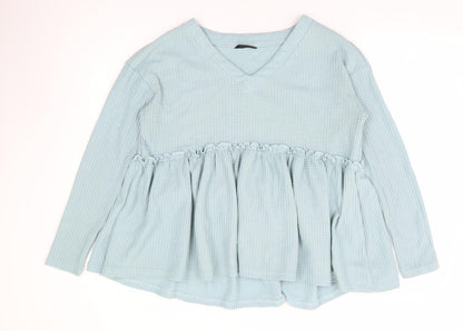 SheIn Womens Blue Polyester Basic Blouse Size M V-Neck - Smock