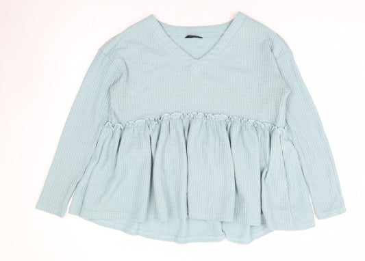 SheIn Womens Blue Polyester Basic Blouse Size M V-Neck - Smock