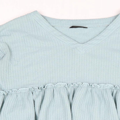 SheIn Womens Blue Polyester Basic Blouse Size M V-Neck - Smock