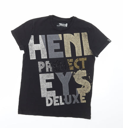 Mens UK Size S Henleys Black  T-Shirt