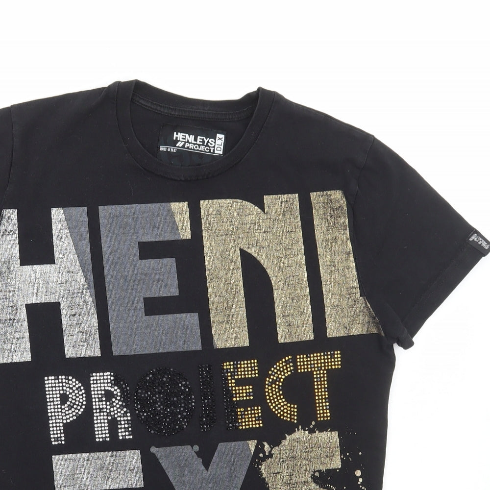 Mens UK Size S Henleys Black  T-Shirt