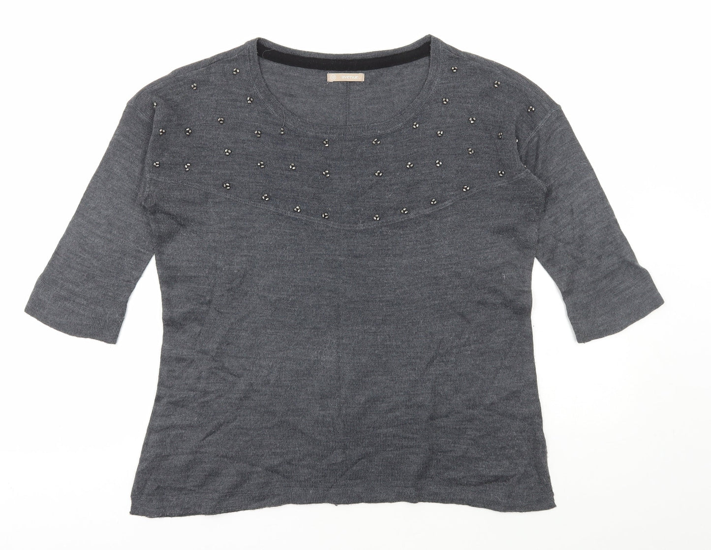 Avenue Womens Grey Scoop Neck Acrylic Pullover Jumper Size 12