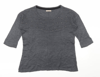 Avenue Womens Grey Scoop Neck Acrylic Pullover Jumper Size 12