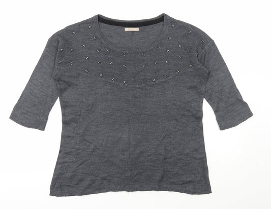 Avenue Womens Grey Scoop Neck Acrylic Pullover Jumper Size 12