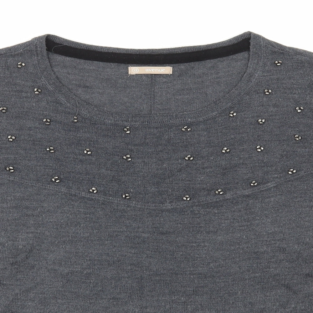 Avenue Womens Grey Scoop Neck Acrylic Pullover Jumper Size 12