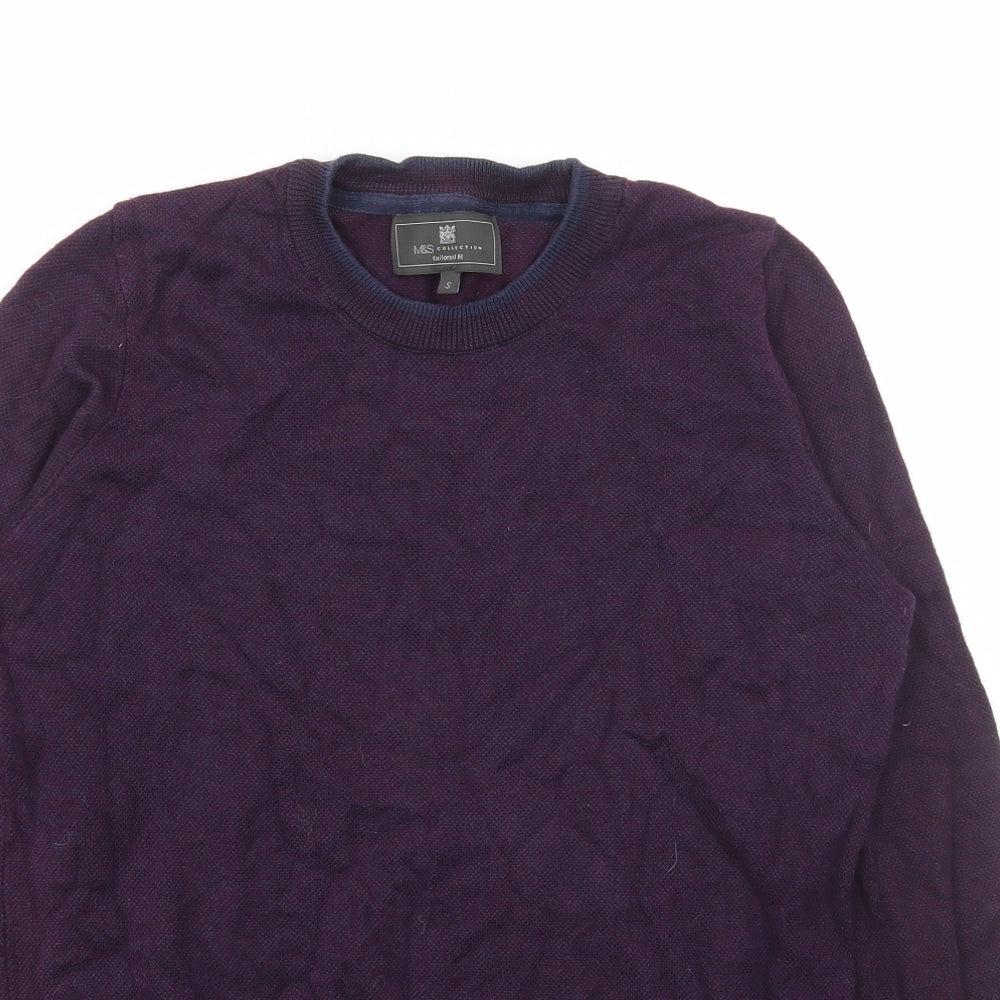 Marks and Spencer Mens Purple Round Neck Acrylic Pullover Jumper Size S