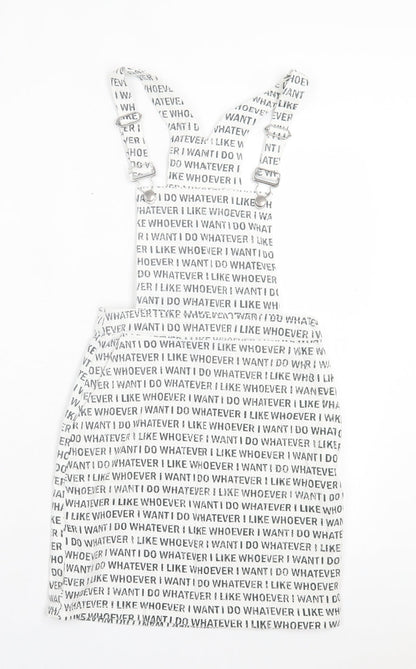 H&M Womens White Geometric Cotton Pinafore/Dungaree Dress Size 4 Square Neck Button