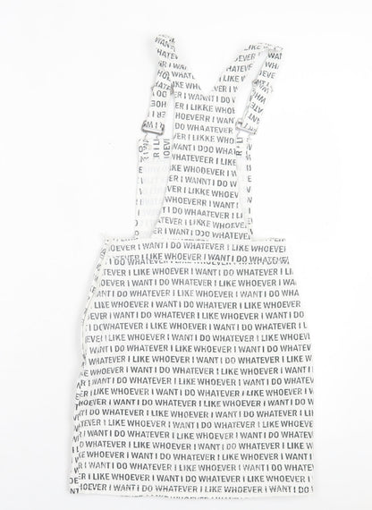 H&M Womens White Geometric Cotton Pinafore/Dungaree Dress Size 4 Square Neck Button