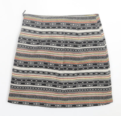 George Womens Multicoloured Geometric Polyester A-Line Skirt Size 8 Zip