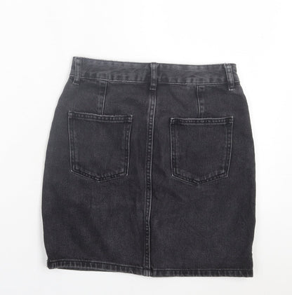 ASOS Womens Black Cotton A-Line Skirt Size 6 Button