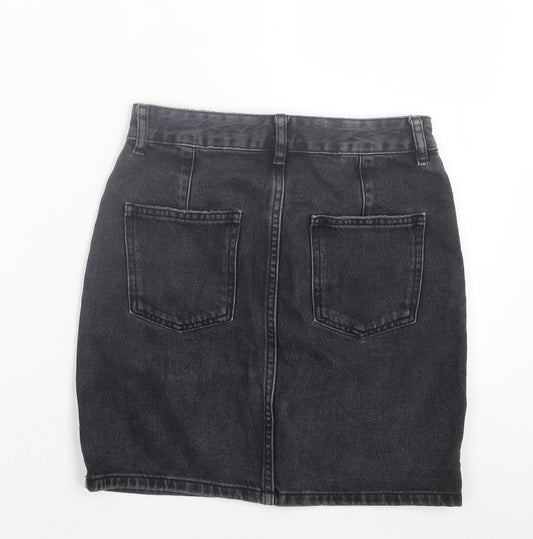 ASOS Womens Black Cotton A-Line Skirt Size 6 Button