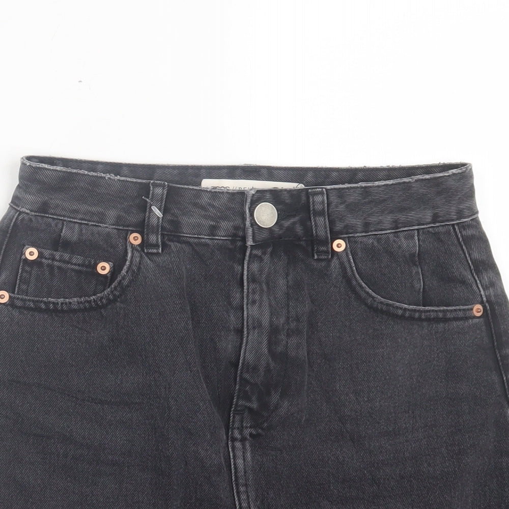 ASOS Womens Black Cotton A-Line Skirt Size 6 Button