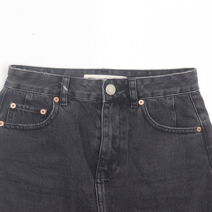 ASOS Womens Black Cotton A-Line Skirt Size 6 Button