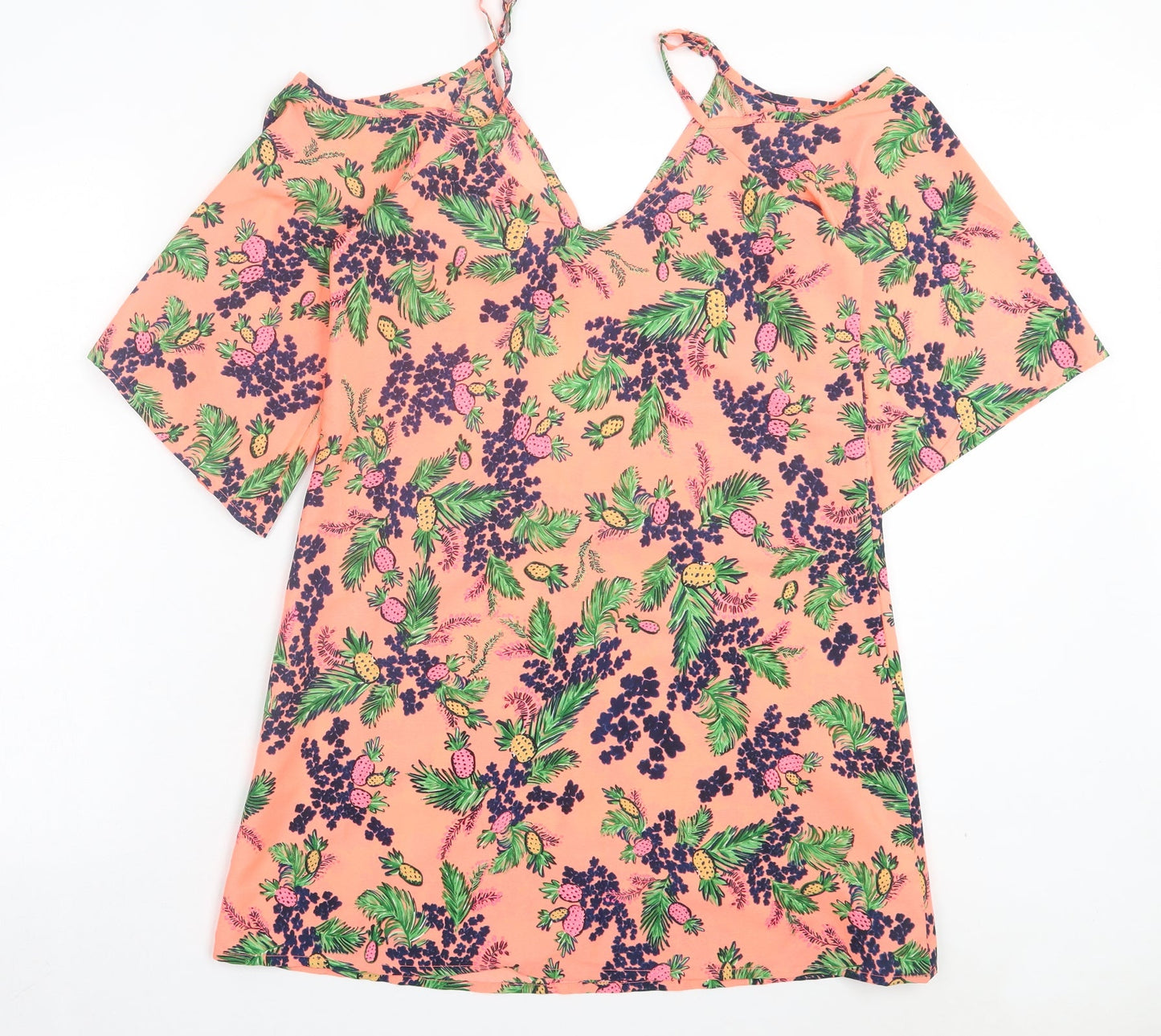 Boohoo Womens Pink Geometric Polyester A-Line Size M V-Neck Pullover - Cold Shoulder