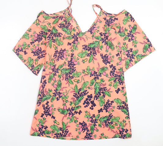 Boohoo Womens Pink Geometric Polyester A-Line Size M V-Neck Pullover - Cold Shoulder