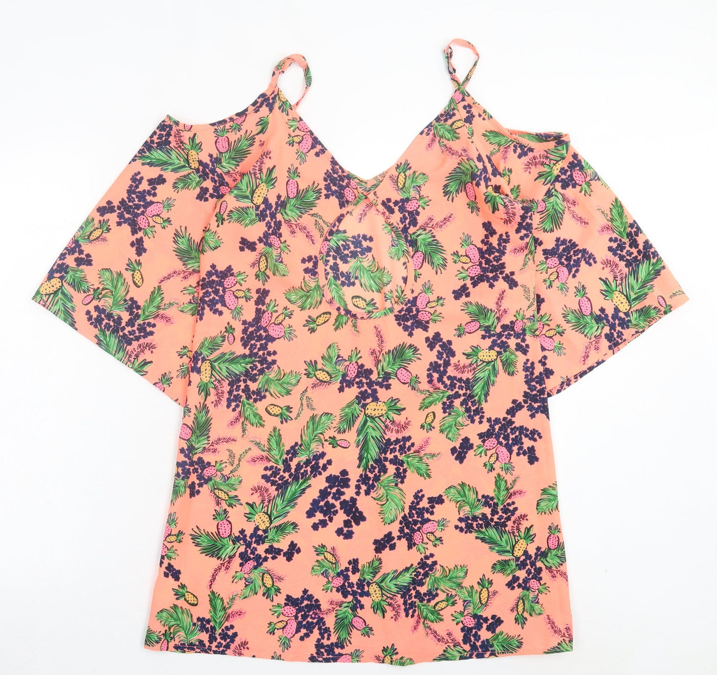 Boohoo Womens Pink Geometric Polyester A-Line Size M V-Neck Pullover - Cold Shoulder