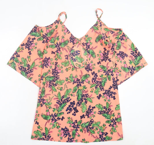 Boohoo Womens Pink Geometric Polyester A-Line Size M V-Neck Pullover - Cold Shoulder