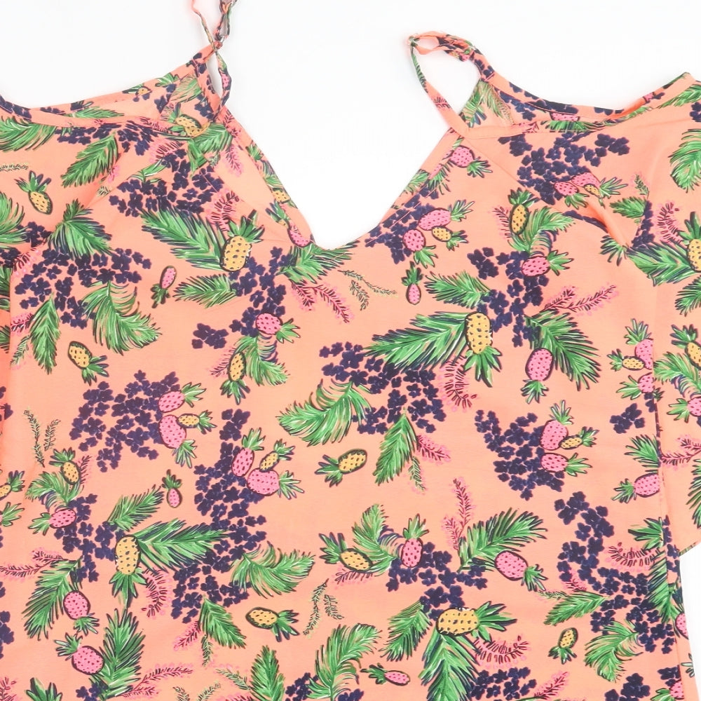 Boohoo Womens Pink Geometric Polyester A-Line Size M V-Neck Pullover - Cold Shoulder