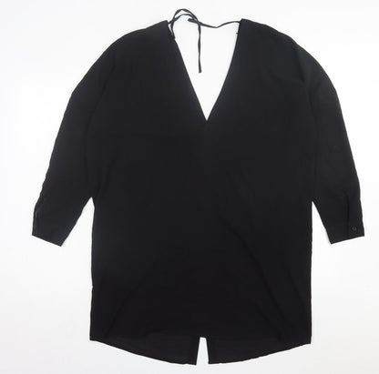 H&M Womens Black Polyester A-Line Size 8 V-Neck Button