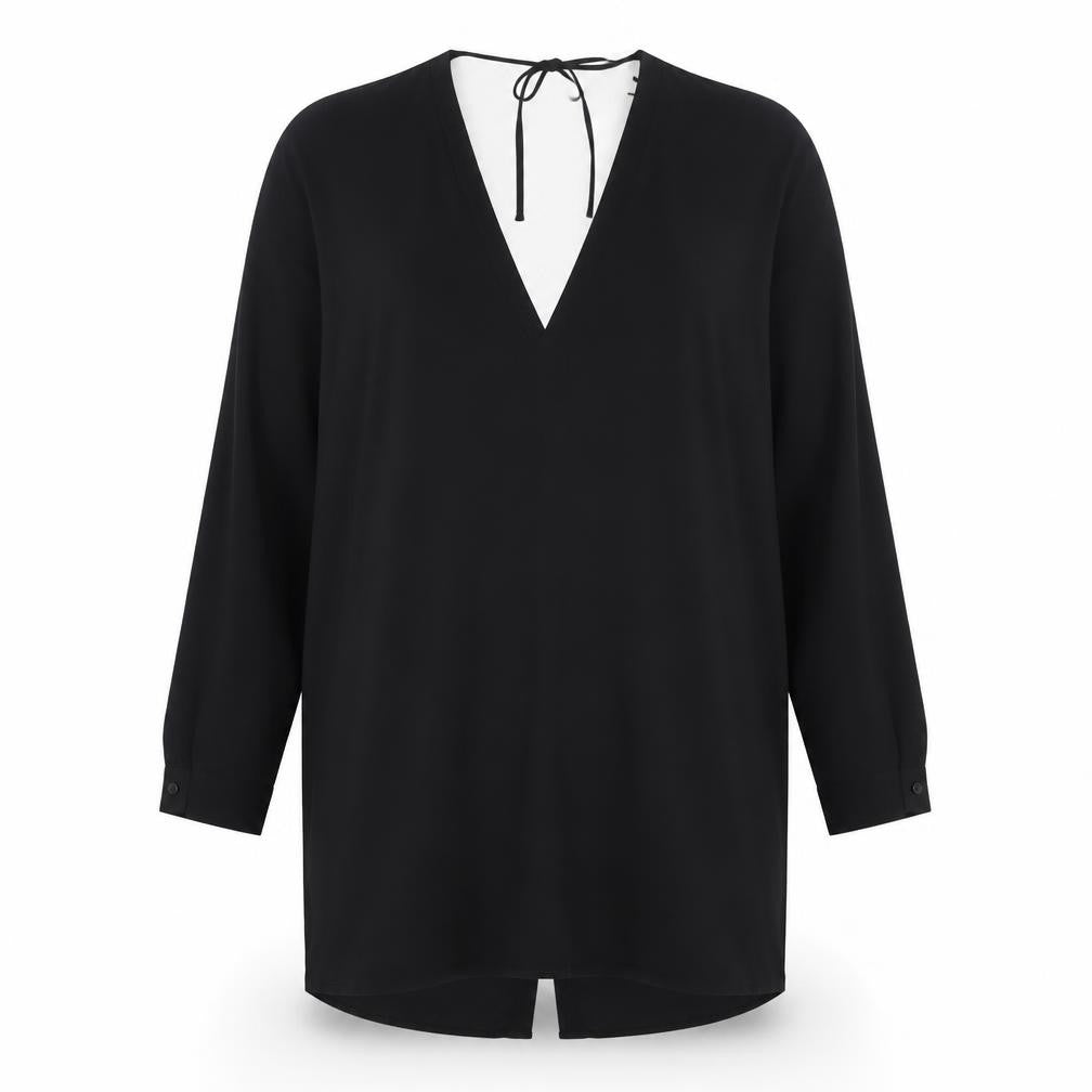 H&M Womens Black Polyester A-Line Size 8 V-Neck Button