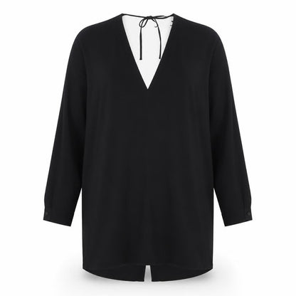 H&M Womens Black Polyester A-Line Size 8 V-Neck Button