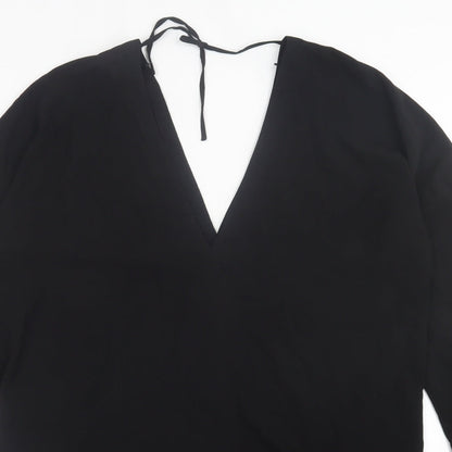 H&M Womens Black Polyester A-Line Size 8 V-Neck Button