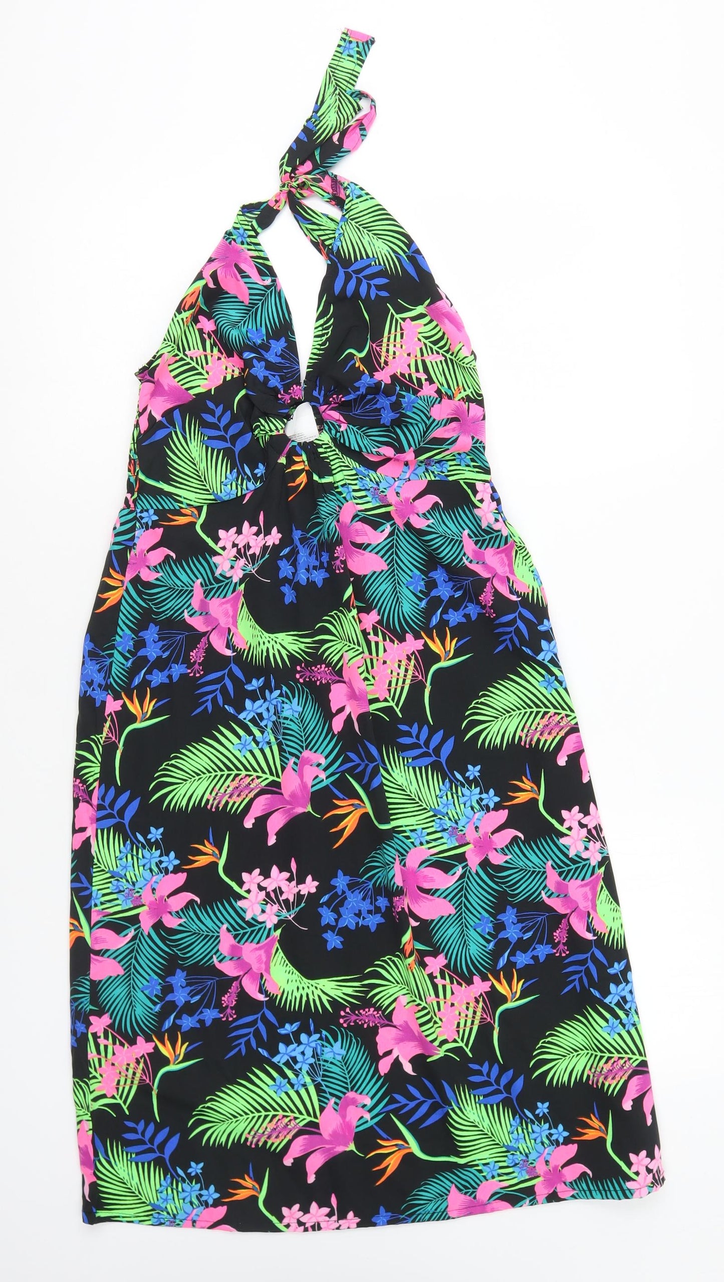 PEP&CO Womens Multicoloured Geometric Polyester Fit & Flare Size S Halter Pullover