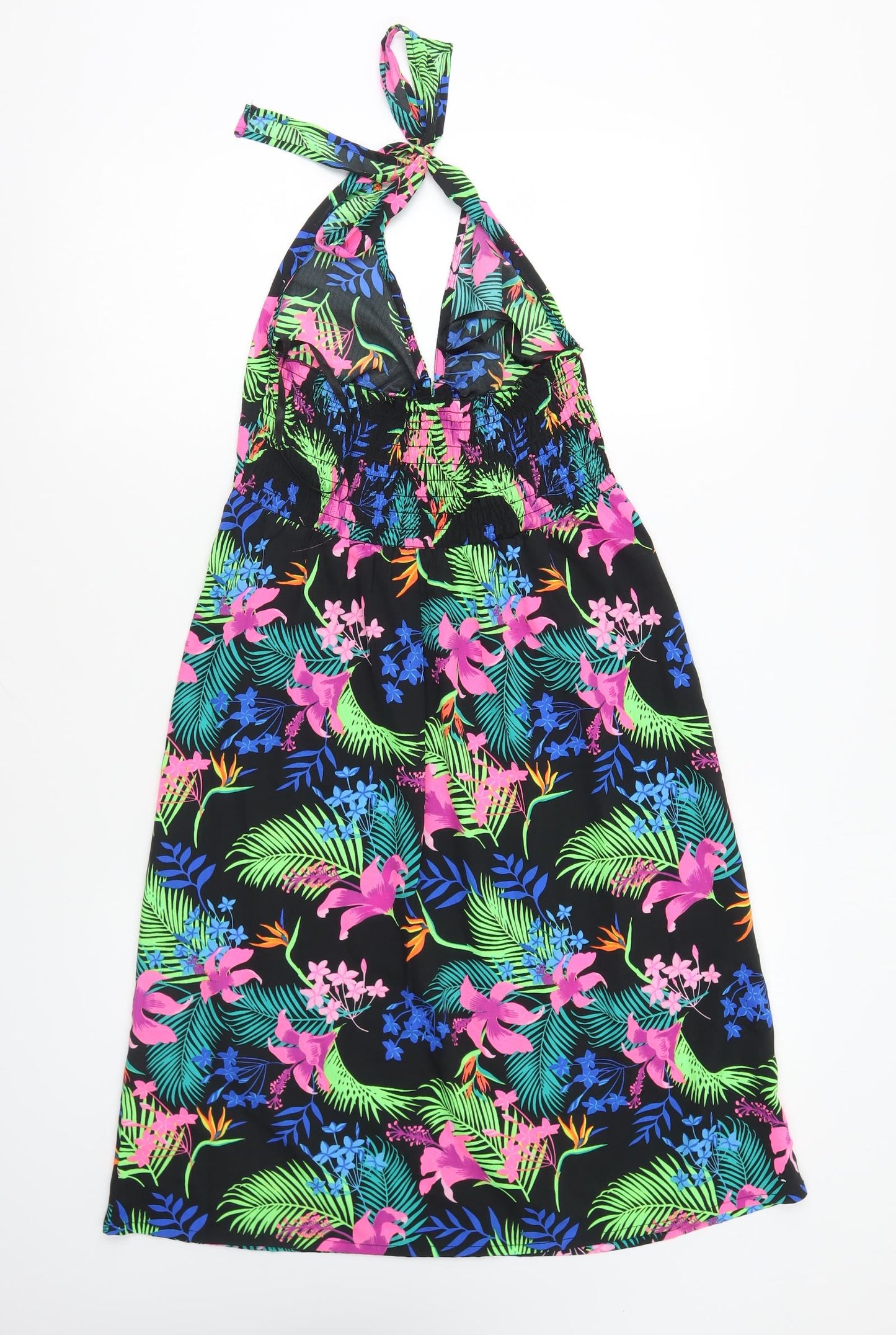 PEP&CO Womens Multicoloured Geometric Polyester Fit & Flare Size S Halter Pullover