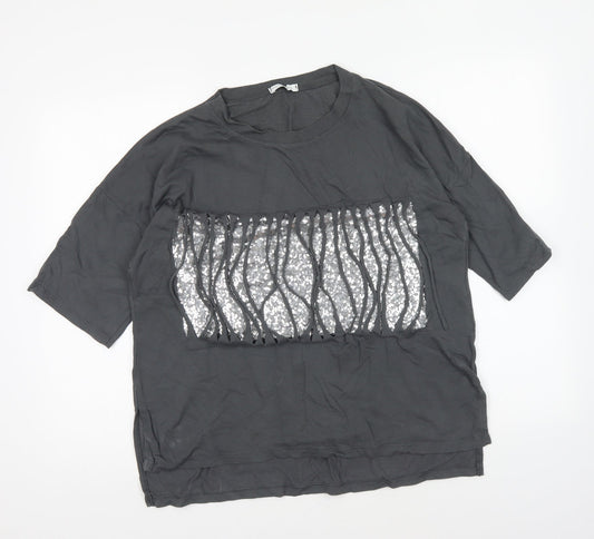 Made in Italy Womens Grey Cotton Basic T-Shirt Size 14 Round Neck