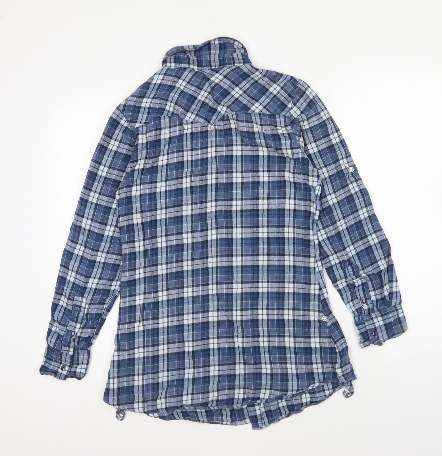 Denim & Co. Womens Blue Plaid Cotton Basic Button-Up Size 8 Collared