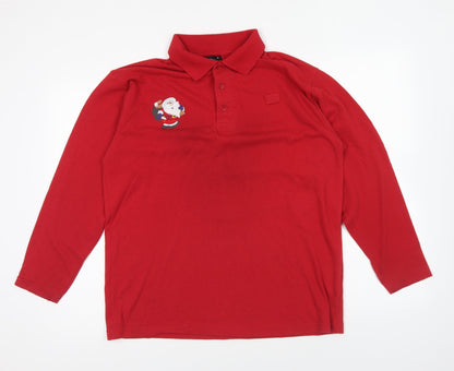 Dimensions Mens Red Polyester Polo Size M Collared Button - Christmas Santa
