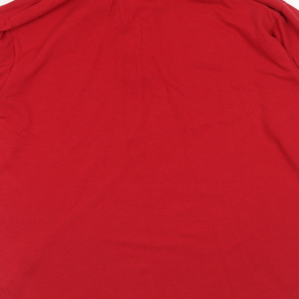 Dimensions Mens Red Polyester Polo Size M Collared Button - Christmas Santa