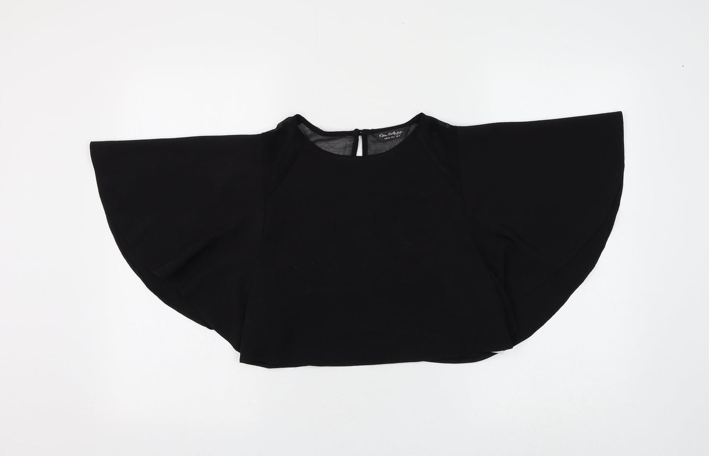 Miss Selfridge Womens Black Polyester Cropped Blouse Size 6 Round Neck