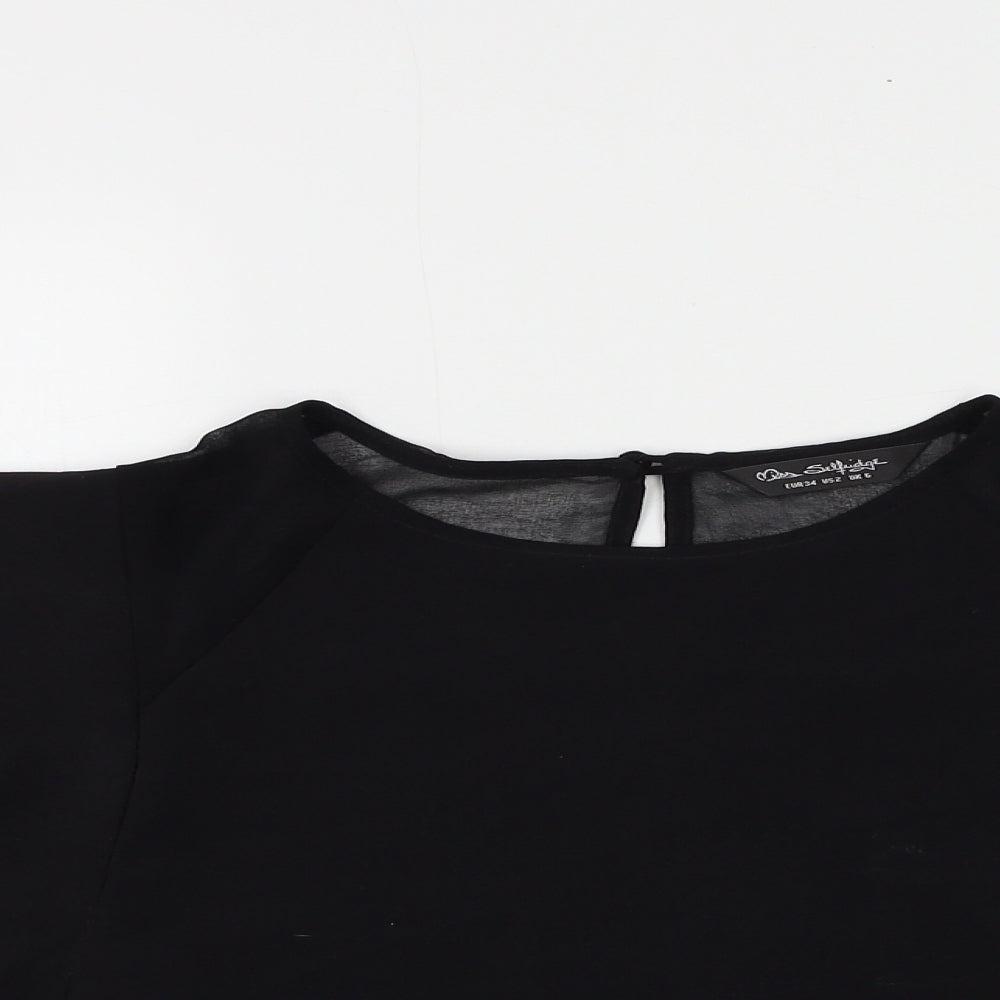 Miss Selfridge Womens Black Polyester Cropped Blouse Size 6 Round Neck