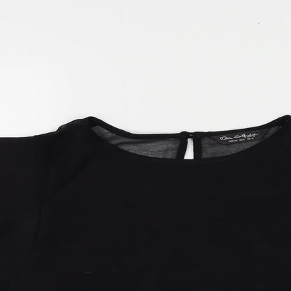 Miss Selfridge Womens Black Polyester Cropped Blouse Size 6 Round Neck