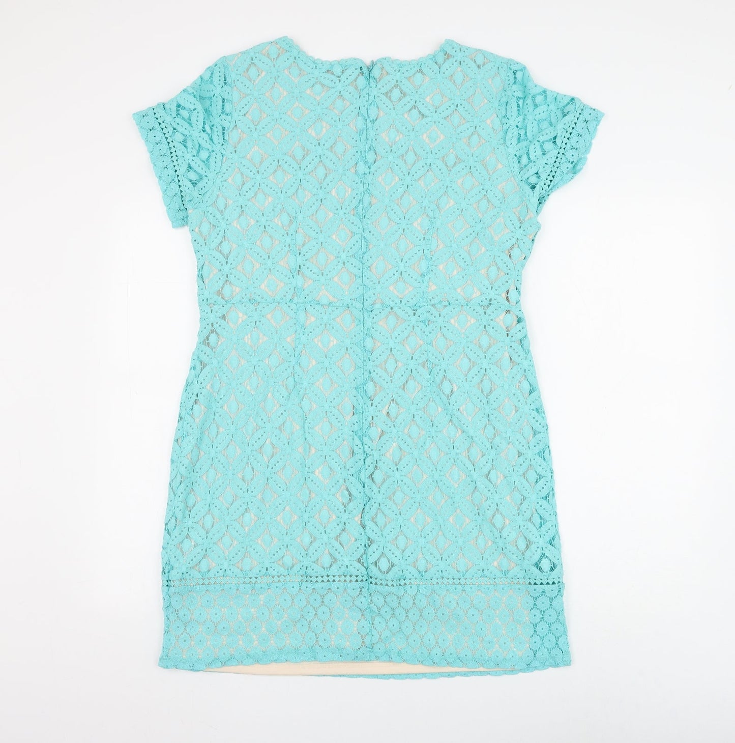 Oasis Womens Blue Geometric Cotton Shift Size L Round Neck Zip